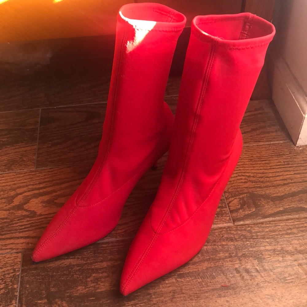 Zara Red Sock Booties Boots Ankle Size 41